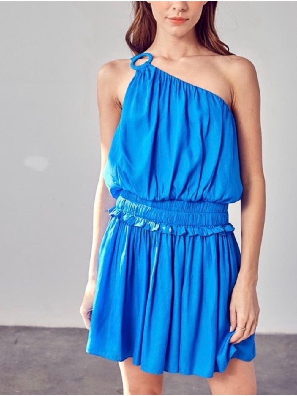 DO+BE One-Shoulder Royal Blue Ring-Detail Dress